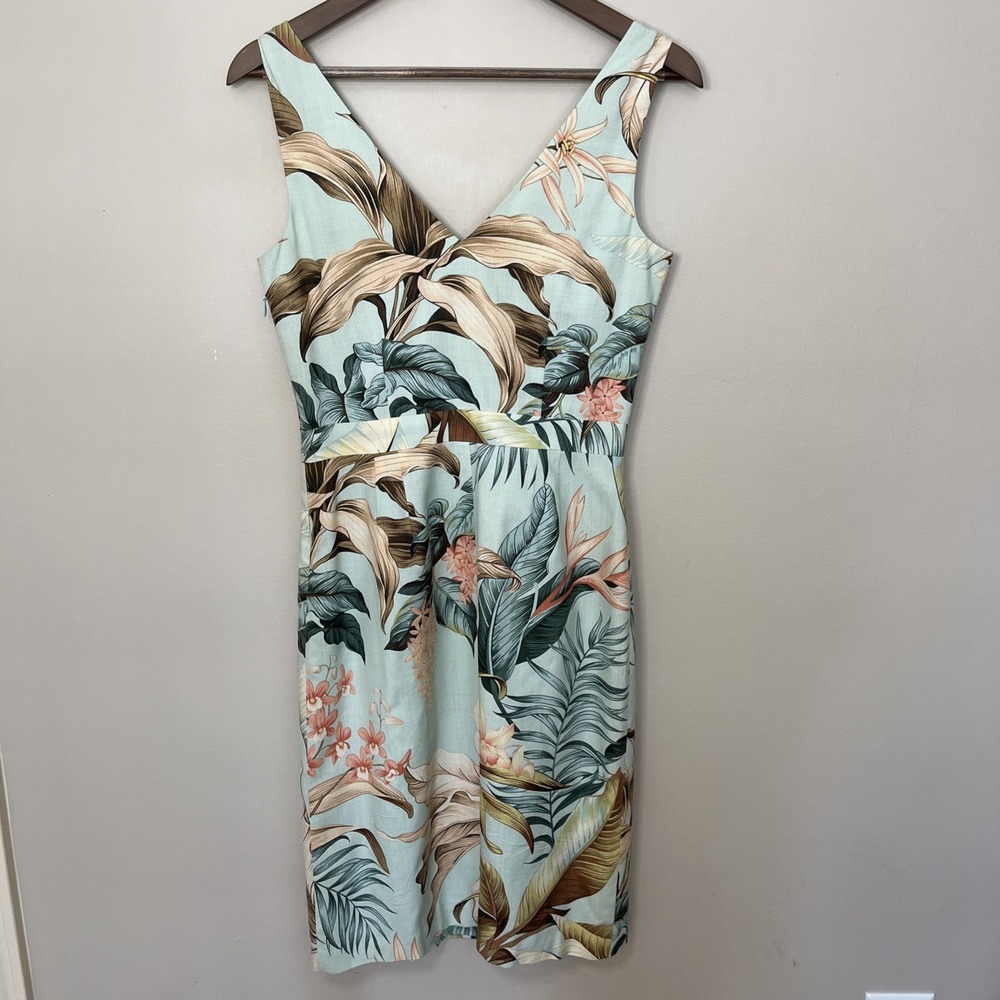 Tommy Bahama Size 4 Dress Silk Sleeveless Faux Wrap Tropical Print Resort V Neck - Picture 5 of 7